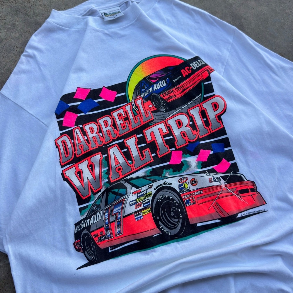 Vintage 90s Darrell Waltrip Racing T-Shirt Western Auto NASCAR White XL (h1)